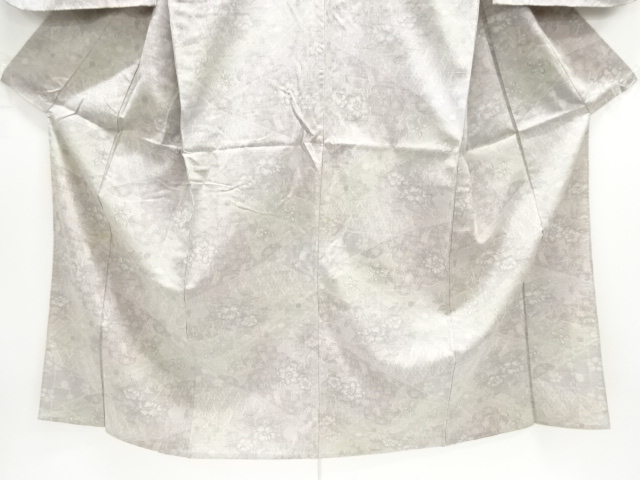  アンティーク　花模様織出し手織り紬単衣着物